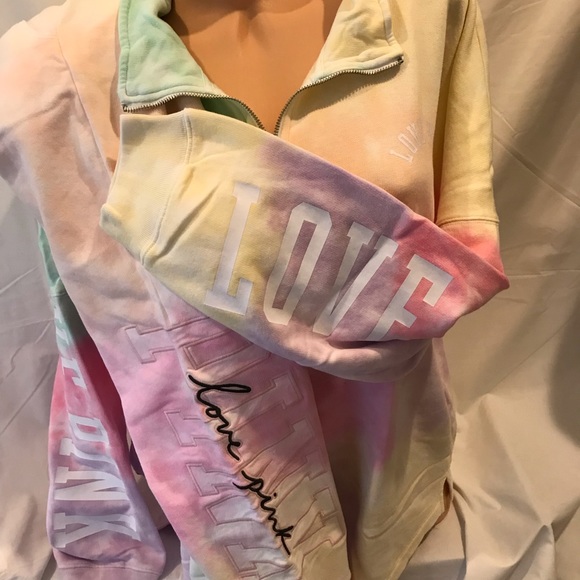 NEW VICTORIAS SECRET PINK VARSITY HALF ZIP RARE COLOR FREYA TIE DYE NWT - Picture 5 of 7